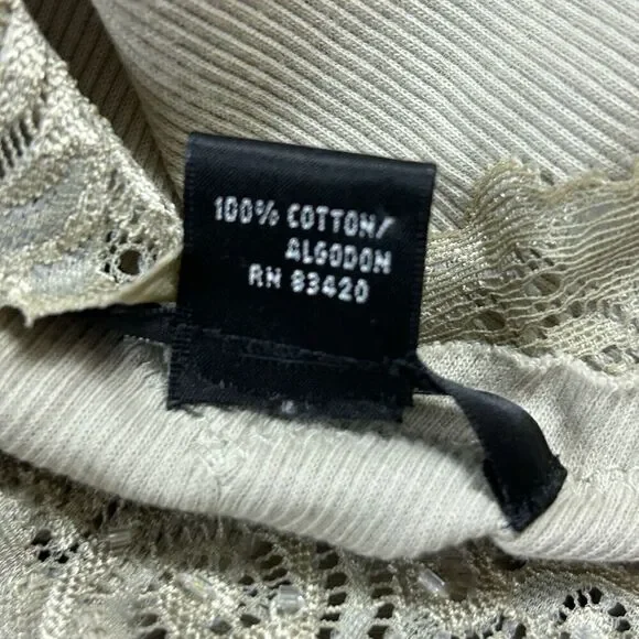 Vtg Y2K Lace Trimmed Tank Top Womens Sz XL Beige Fairycore Beaded Coquette Fairy - Picture 10 of 13